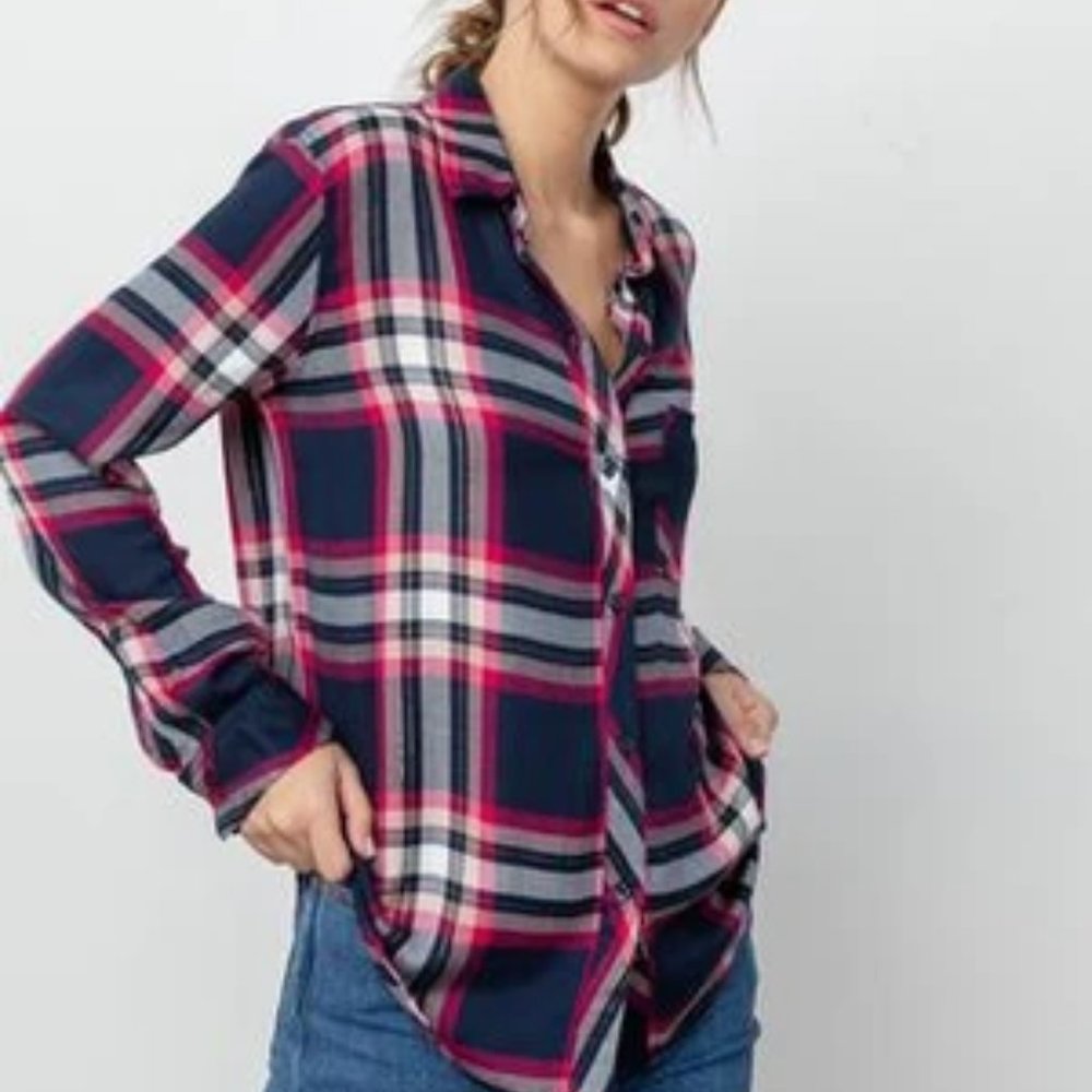 Rails Hunter Plaid Fuchsia Pink Button Up S - image 2